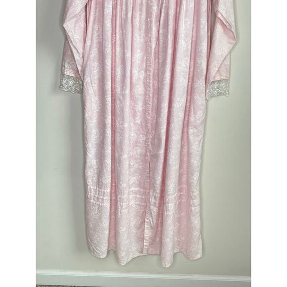 Eileen West Vintage Cotton Long Sleeve Lace Trim Button Front Nightgown Pink S - Picture 3 of 11